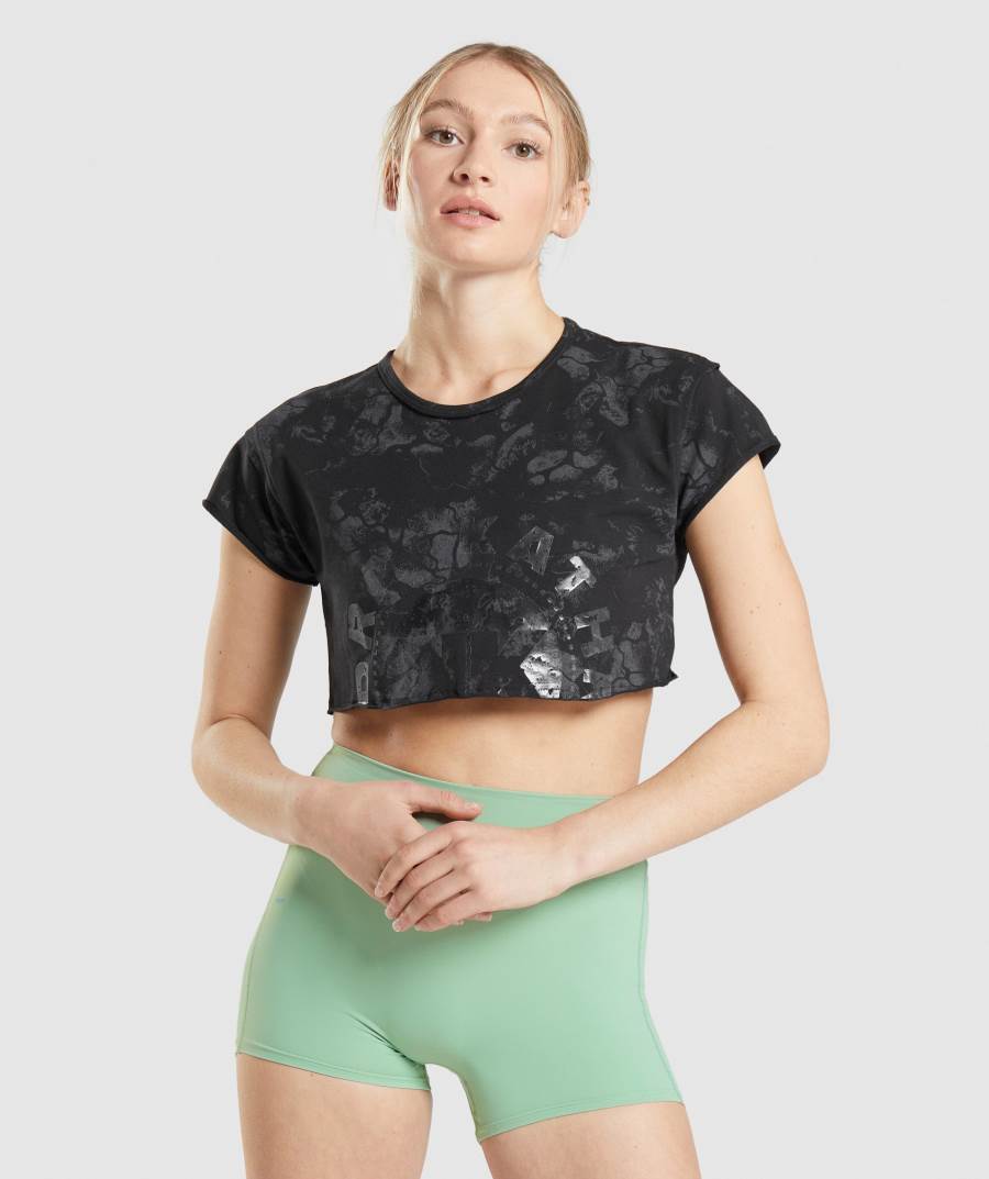 Damske Crop Top Gymshark KK Fit Raw Čierne Maskacove | TV7529603
